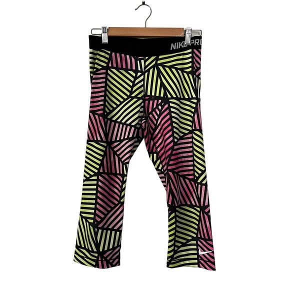 Nike PRO Multicolor Capri Leggings Women's Size Large Pink Green Activewear - Picture 1 of 3